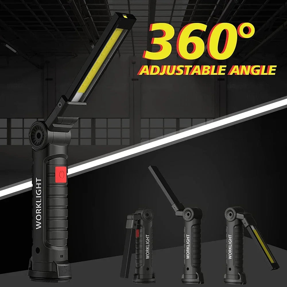 Portable COB LED Flashlight – USB Rechargeable Magnetic Work & Camping Lantern